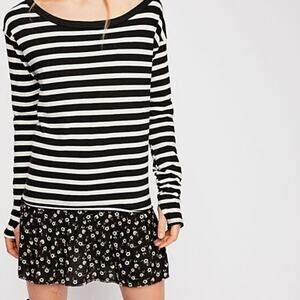 We The Free Free People Long Sleeve Mixed Material Grunge Mini Dress 90s L20